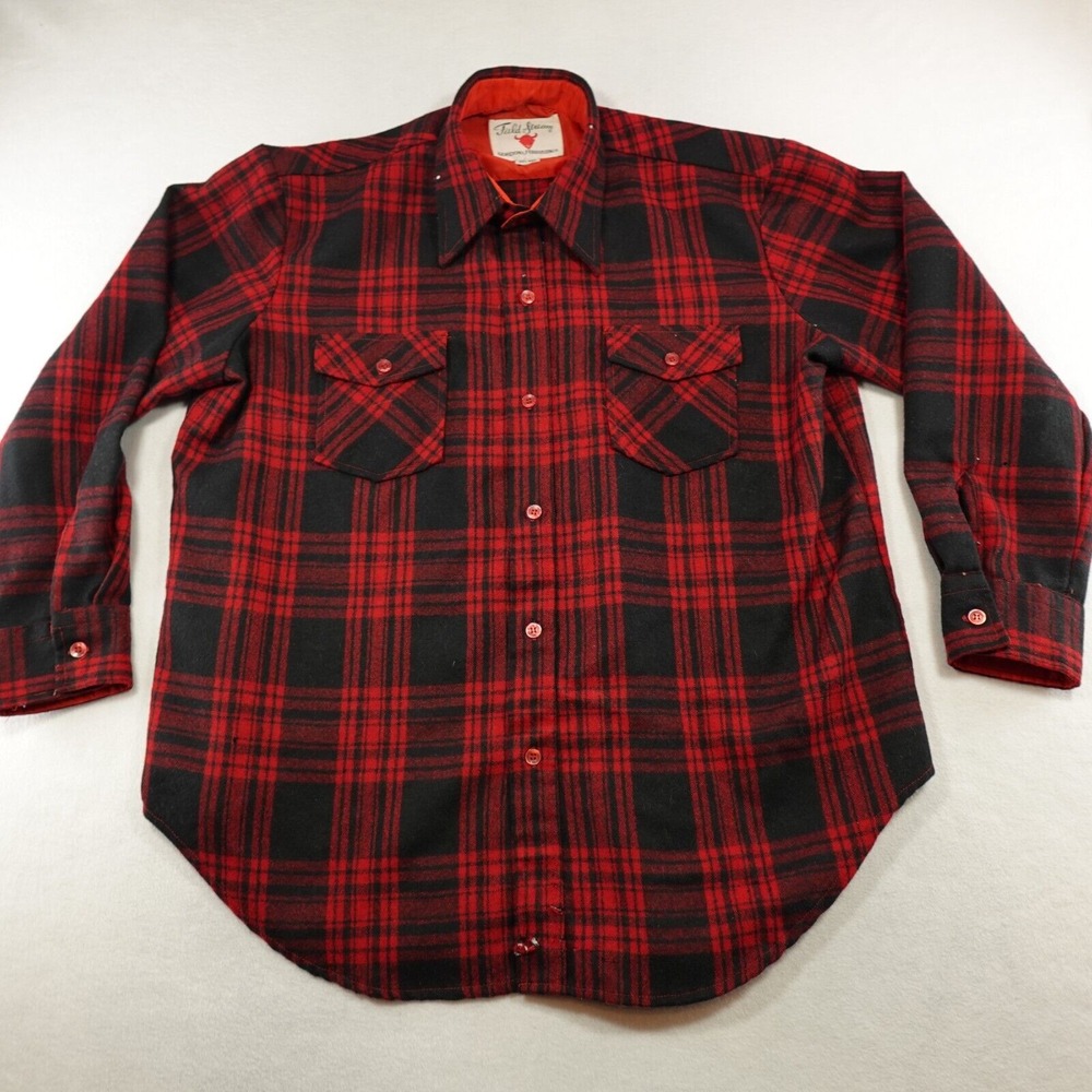 Vtg Field & Stream Gordon Ferguson Men XL Red Wool Lumberjack Buffalo Holes Flaw